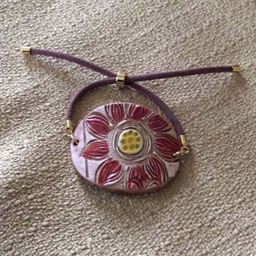 Floral Pendant Ceramic Bracelet with adjustable band